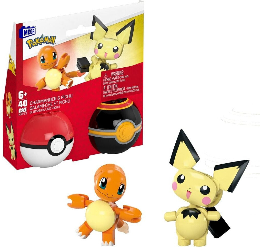 MEGA Pokémon Pokéball 2er-Pack Glumanda & Pichu (HXP13) – 40 Teile, baubar & posebar, ab 6 Jahren