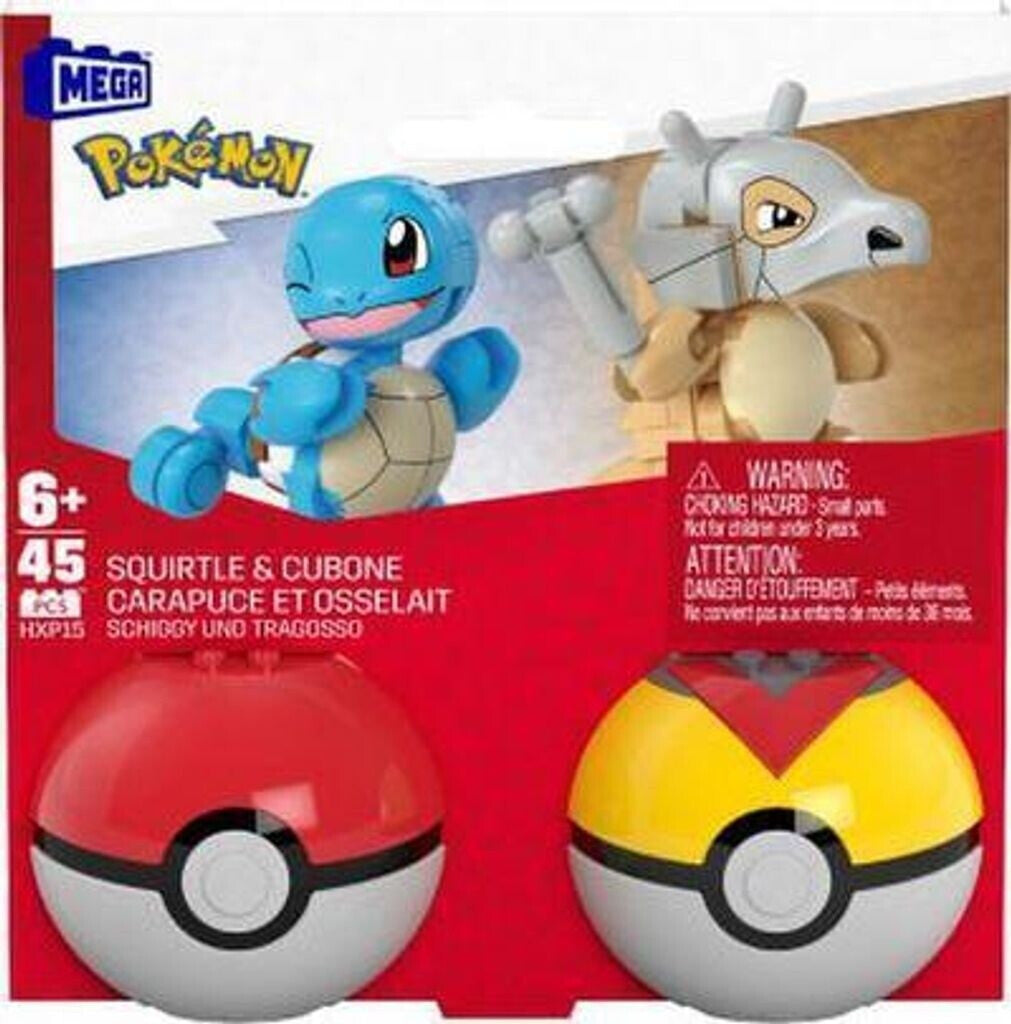 MEGA Pokémon Pokéball 2er-Pack Schiggy & Tragosso (HXP15) – 45 Teile, baubar & posebar, ab 6 Jahren